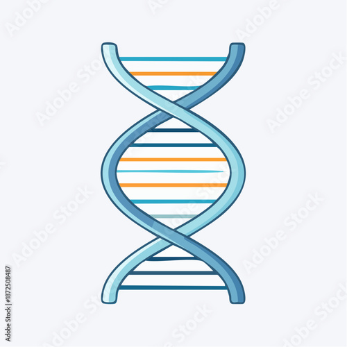 Vibrant cartoon illustration showcasing the iconic double helix structure of DNA, representing genetics, scientific research, and the fundamental blueprint of life and heredity