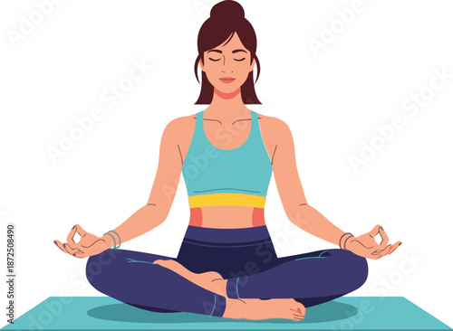 Young Woman Practicing Meditation in Lotus Pose.