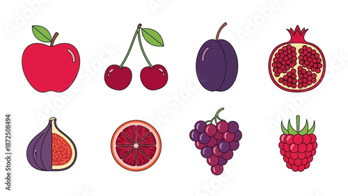 A vibrant collection of colorful fruit icons, showcasing a variety of healthy and delicious options