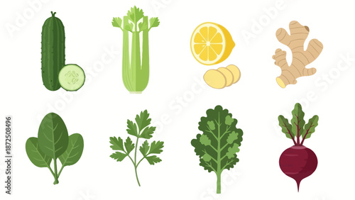 Vibrant assortment of fresh, healthy ingredients for juicing and detoxifying