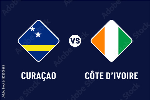 Curacao vs Côte d'Ivoire Football Match Vector Illustration for the 2026 Football World Championship, National Team Flags, International Soccer Rivalry and Global Sports Competition Concept