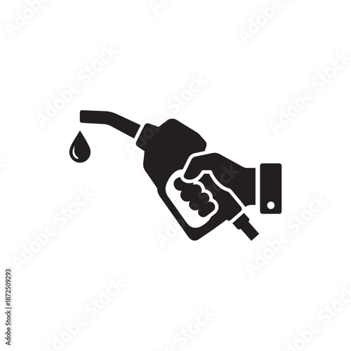 Black-and-White Fuel Pump Nozzle Silhouette Icon Illustration.