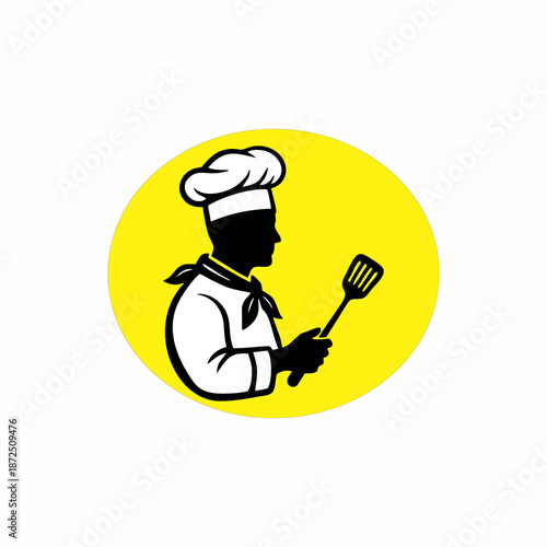 Vector silhouette chef logo design with hat and spatula for restaurant branding