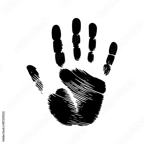 Rough handprint mark suggesting human presence, identity, touch, creativity, and emotional expression.