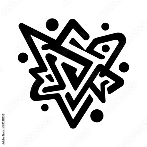 Chaotic star-like form with scattered dots representing creative energy, disorder, motion, and expressive freedom.