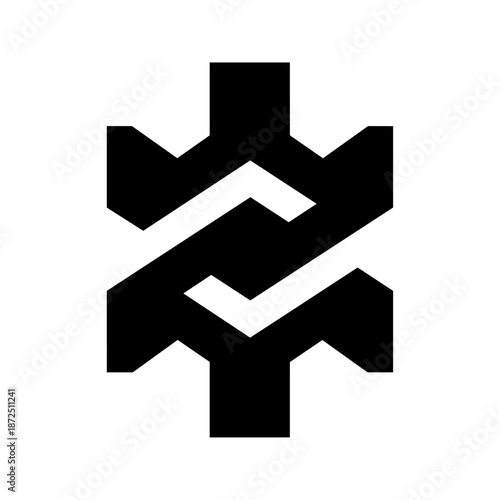 Bold geometric zigzag cross shape expressing strength, direction, structure, and dynamic movement.