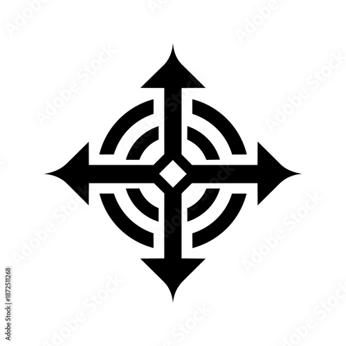 Directional cross with arrows and concentric paths symbolizing guidance, choice, and navigation.