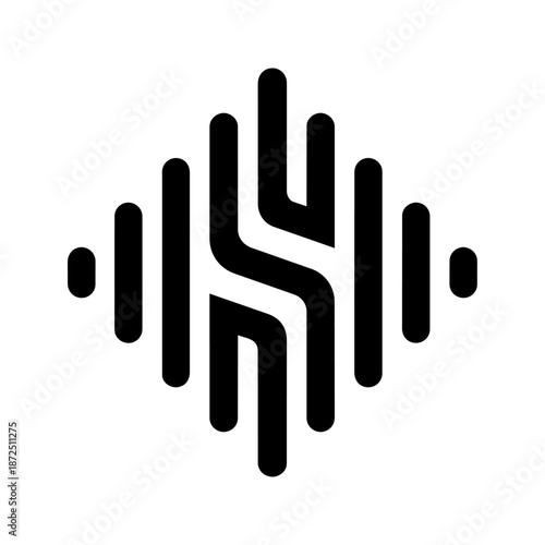 Vertical soundwave style mark forming an S shape, representing signal flow, rhythm, and communication.
