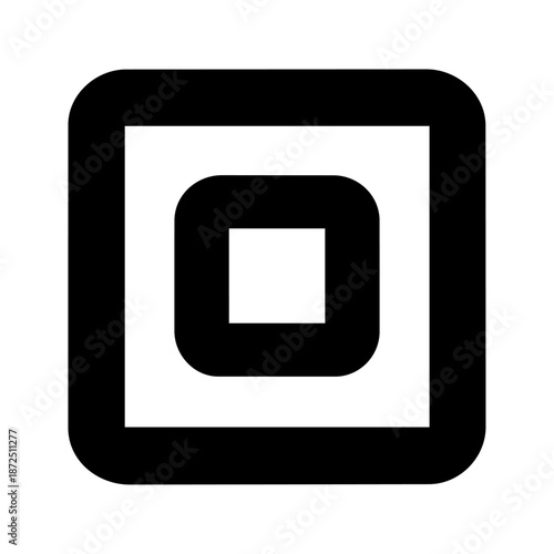 Rounded square frame with centered square expressing focus, stability, and layered balance.