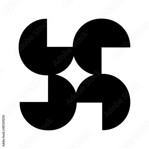 Abstract rounded geometric form creating a dynamic pinwheel shape that suggests motion, balance, and modern harmony.