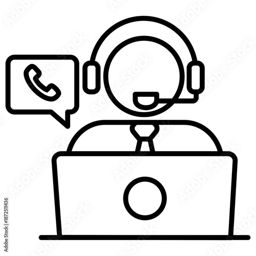 Call Center Outline Icon Illustration Vector