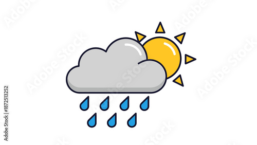 Weather icon showing a grey cloud with raindrops and a yellow sun peeking out.
