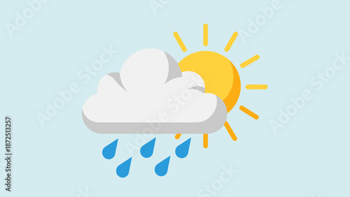 A cartoon illustration of a cloud with rain and a partially visible sun, depicting mixed weather conditions.