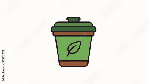 A green compost bin with a leaf icon, representing eco-friendly waste disposal and recycling efforts.