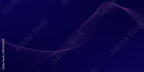 Abstract glowing wave lines on dark blue background. Dynamic wave pattern. Modern flowing wavy lines. Futuristic technology concept. Suit for banner, poster, cover, brochure, flyer, website