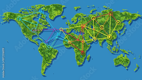 global network map illustrating interconnectedness and technological communication across continents for business infrastructure visualization