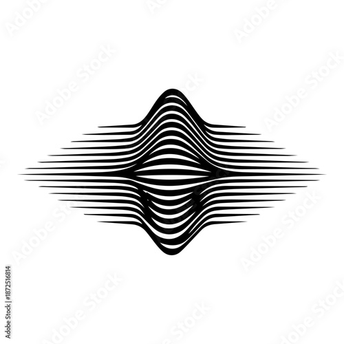 Layered wave-like lines forming a mirrored peak, symbolizing vibration, sound, and rhythmic balance.