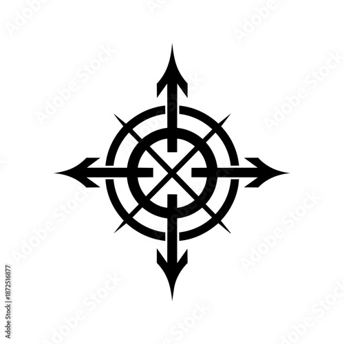 Compass-style circular mark with arrows indicating direction, navigation, and strategic guidance.
