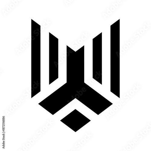 Sharp angular monogram form conveying direction, precision, and confident motion.