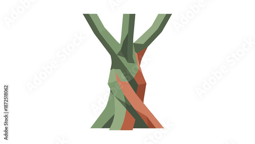 intertwined tree trunk illustration depicting abstract growth and unity in a low poly geometric style useful for environmental branding.