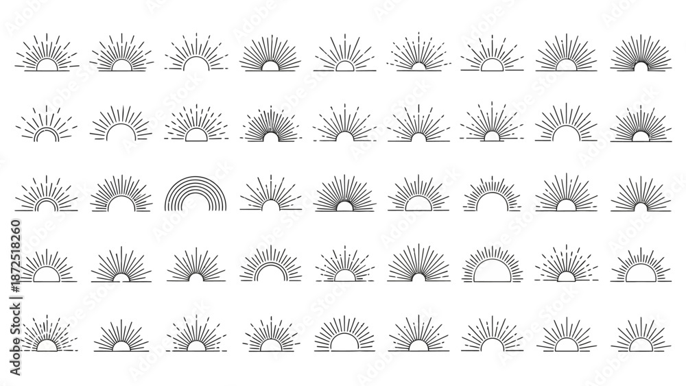 Fototapeta premium sunburst icons and sunrise sunset vector collection for minimalist graphic design bohemian branding and modern web elements ideal for creative projects