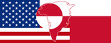 abstract flag background of Greenland and USA, simplified symbol shape of the map of Greenland