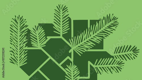 stylized evergreen pine forest illustration with abstract geometric shapes forming a natural background for ecological design projects
