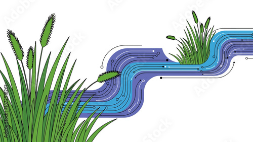 sustainable agriculture technology depicting smart farming digital data flowing through lush green plants for environmental solutions.