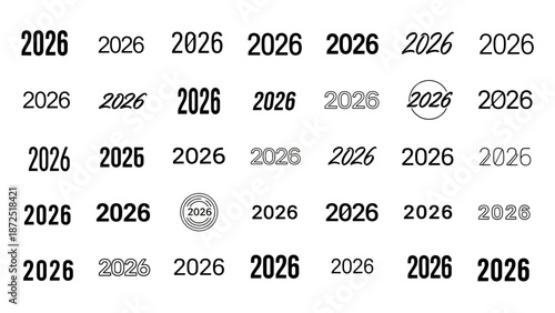 year 2026 graphics displaying diverse modern typography styles for annual reports future planning business projections and digital media content.