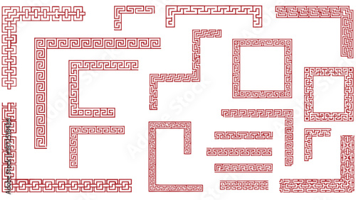 a variety of red chinese geometric border patterns and classic meander frames offers versatile design elements for cultural illustrations and layouts
