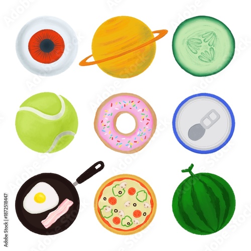 Set of various circular objects