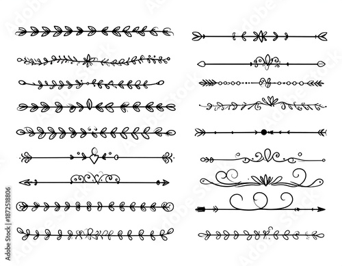Collection of decorative, black and white dividers in various floral and ornate designs