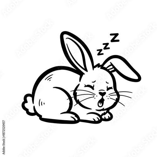 Sleeping Cartoon Rabbit with Eyes Closed.