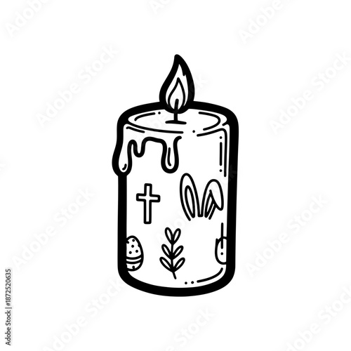 Candle with Flame and Religious Symbols.