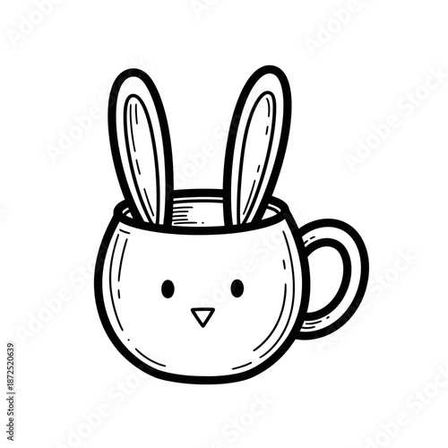 Cartoon Bunny Mug with Ears and Face.