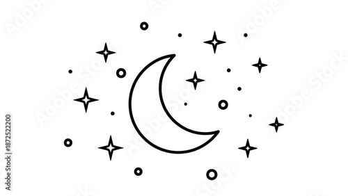 Crescent Moon with Stars Shining Brightly.