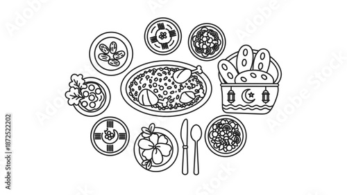 Variety of food on plates.