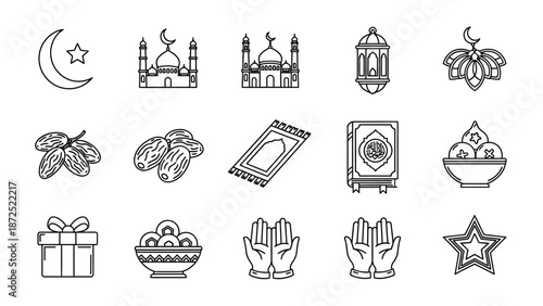 Ramadan Kareem icons and symbols.