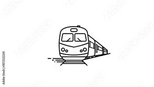 Modern train on rail tracks moving.