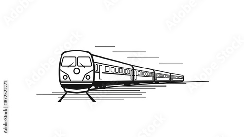 Modern train on rail tracks moving.