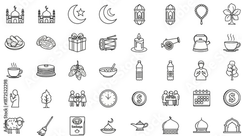 Black and white line icons set.