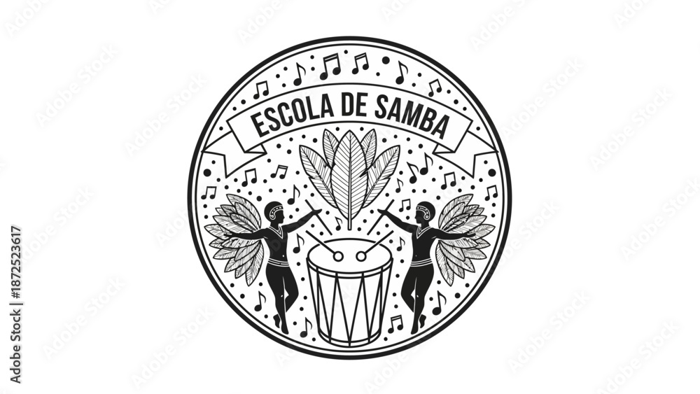 Obraz premium Black and white samba school logo.