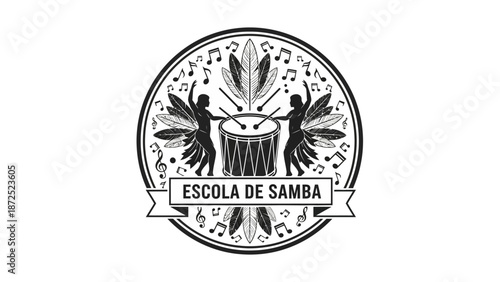 Black and white samba school logo.