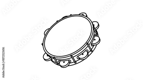 Tambourine Musical Instrument Closeup View.