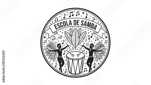 Black and white samba school logo.
