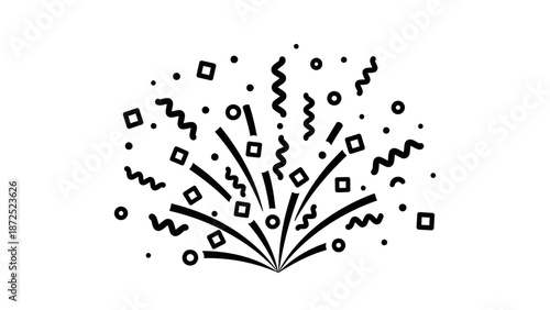 Black and white confetti explosion design.