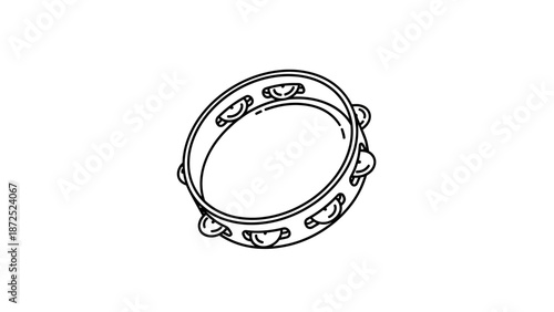 Tambourine musical instrument closeup view.