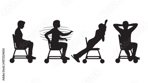 Sitting Postures Man Demonstrating Ergonomics on Office Chair Silhouette