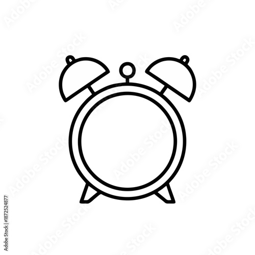 Clean and crisp vector line art illustration of a classic tabletop alarm clock with twin bells, symbolizing punctuality, morning routines, and time management