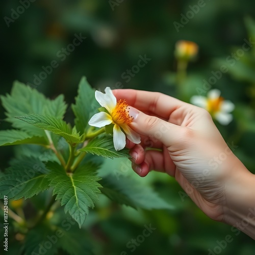 hand touching a flower
